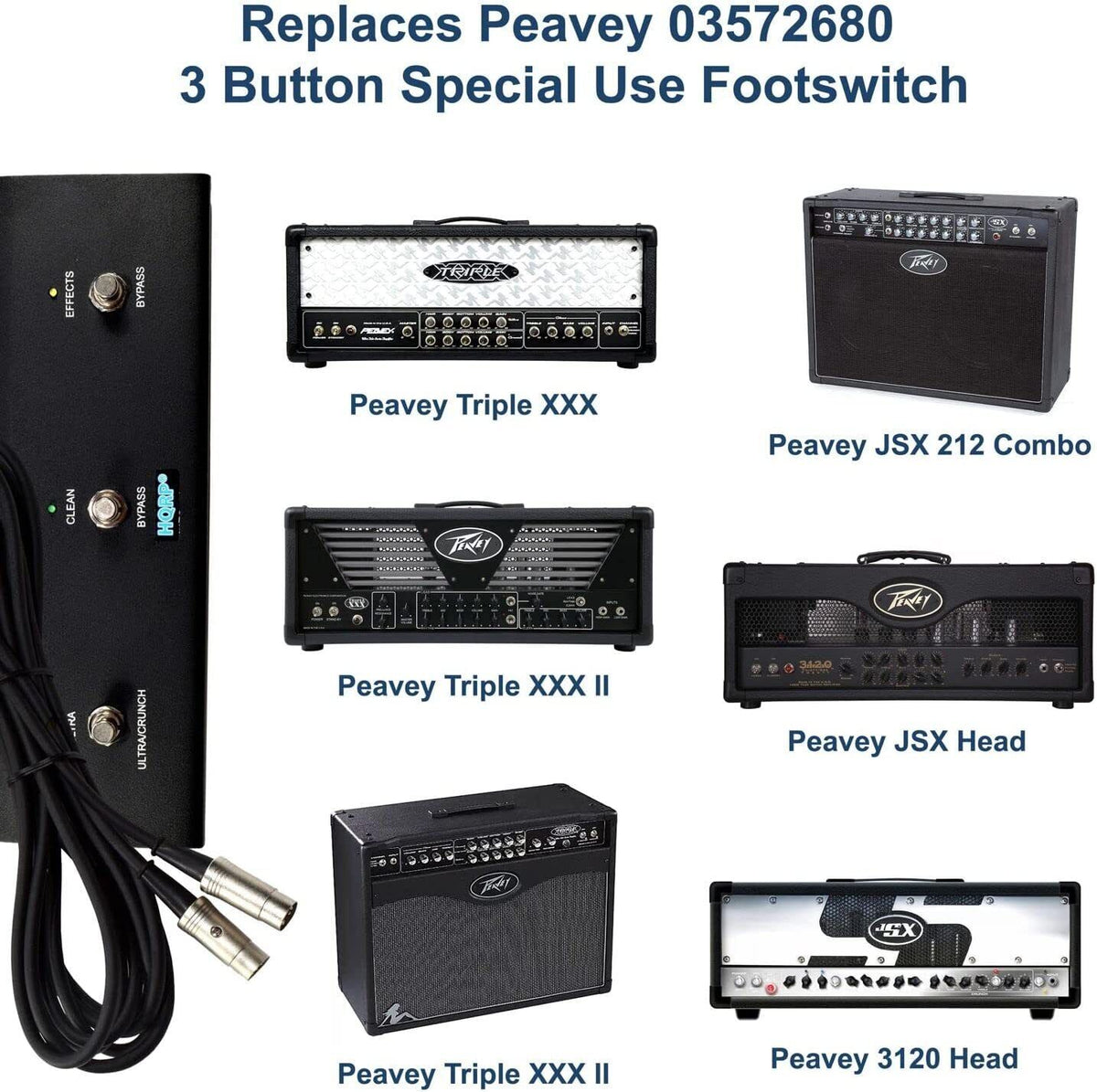 new 3-Button Guitar Amp Footswitch for Peavey 3120 Head, JSX, Triple XXX Series