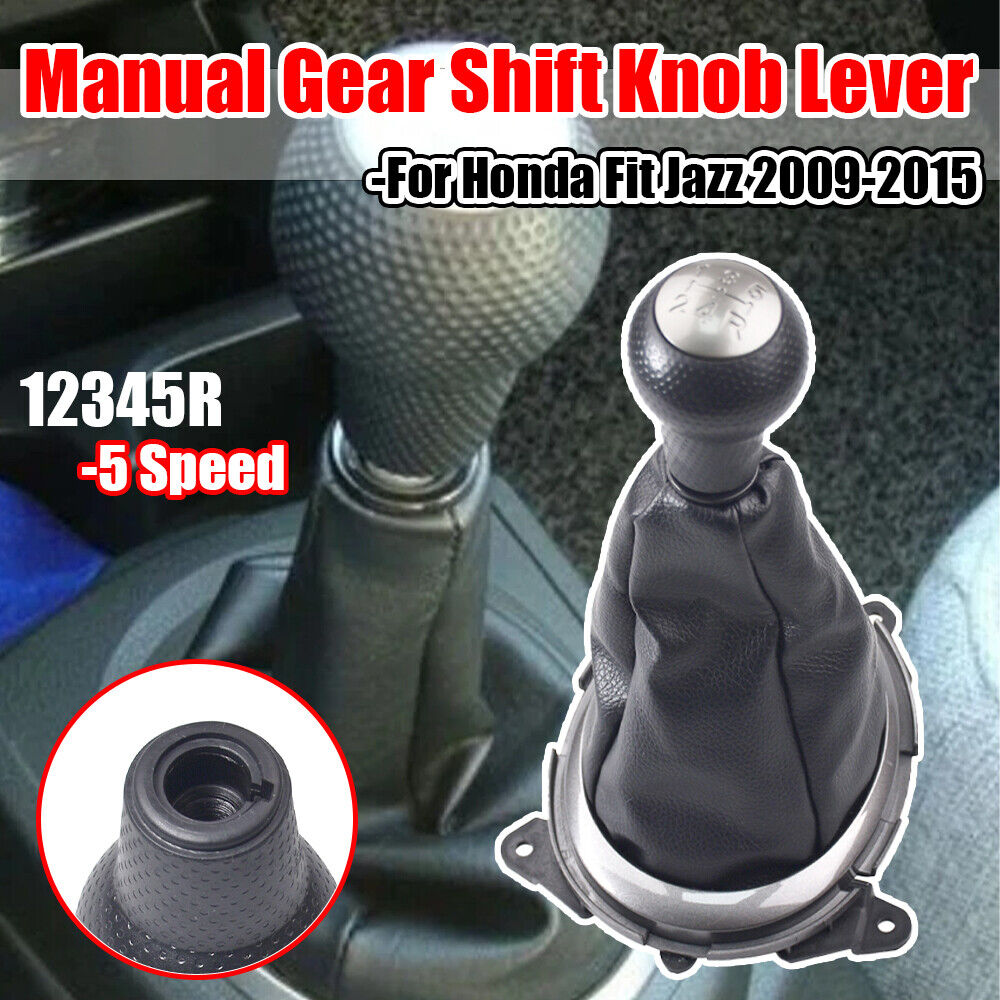 5 Speed Manual Gear Shift Knob Leather Boot Cover For Honda Fit Jazz 2009-2015