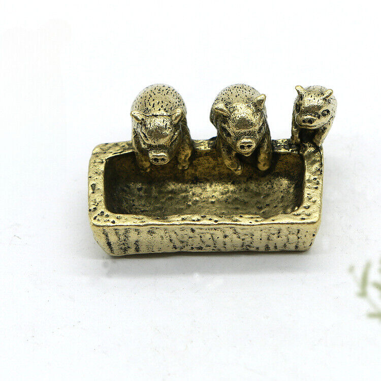 new Brass Pig Statue Ornament House Office Table Decoration Ashtray Statue Toy ，