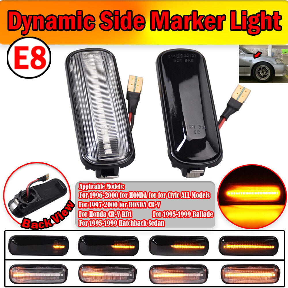 2x Turn Signal For Honda Civic CR-V 1997-2000 LED Dynamic Side Marker Light