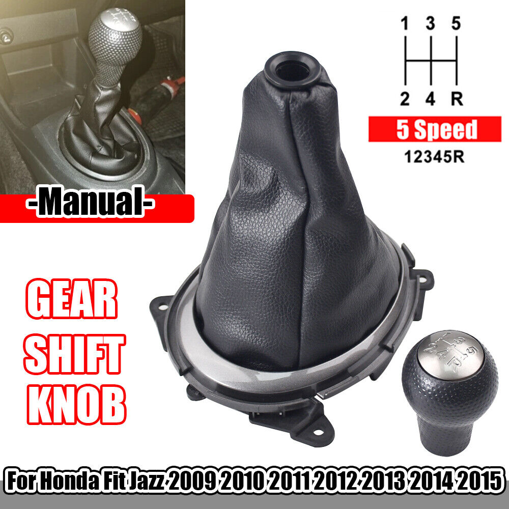 5 Speed Manual Gear Shift Knob Leather Boot Cover For Honda Fit Jazz 2009-2015