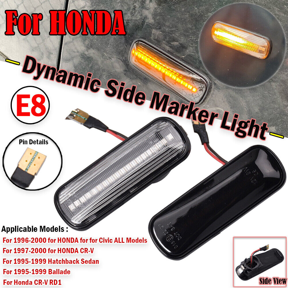 2x Turn Signal For Honda Civic CR-V 1997-2000 LED Dynamic Side Marker Light