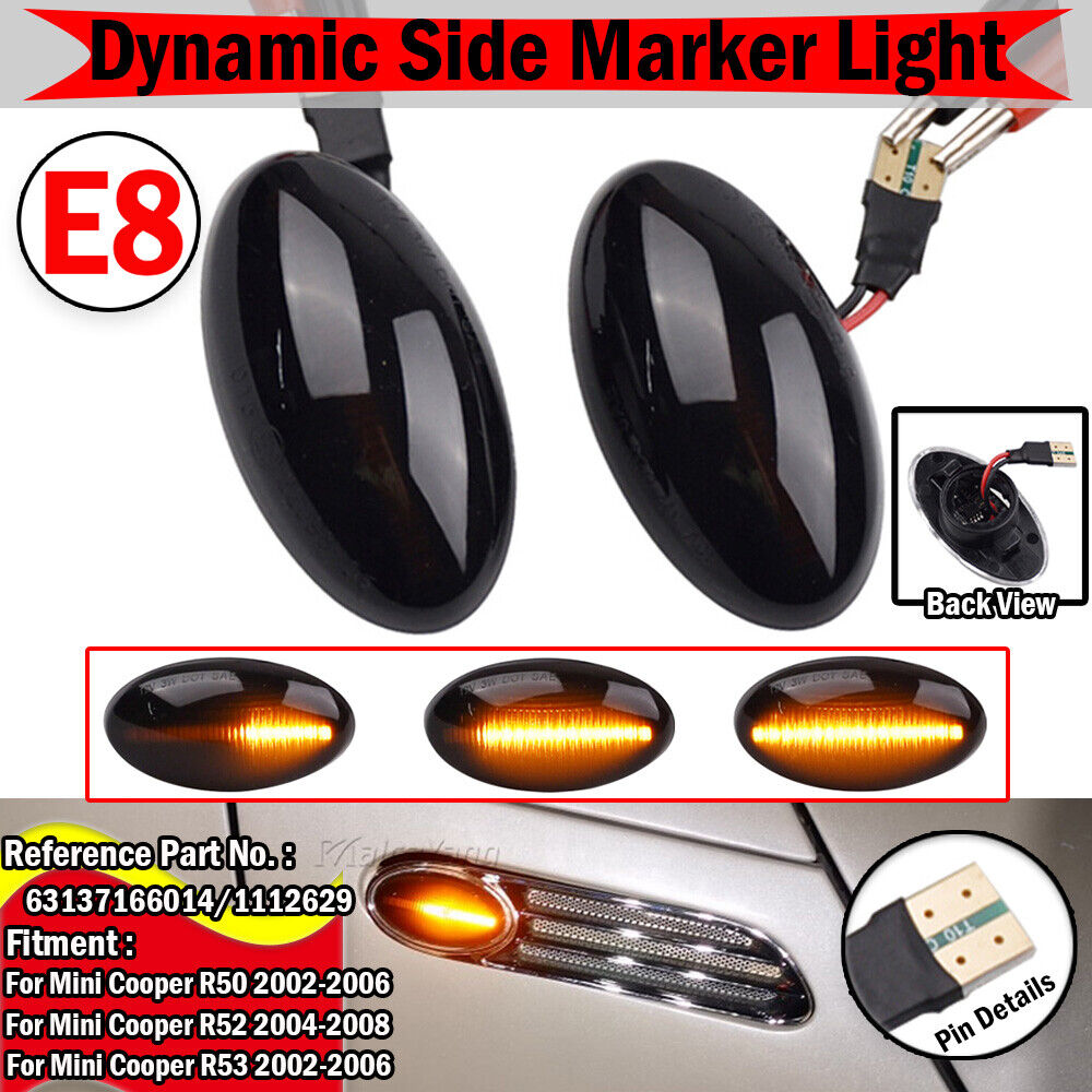 2x Smoked LED Side Marker Lights Turn Signal Lamp for Mini Cooper R50-R53