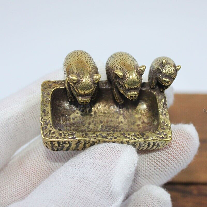 new Brass Pig Statue Ornament House Office Table Decoration Ashtray Statue Toy ，